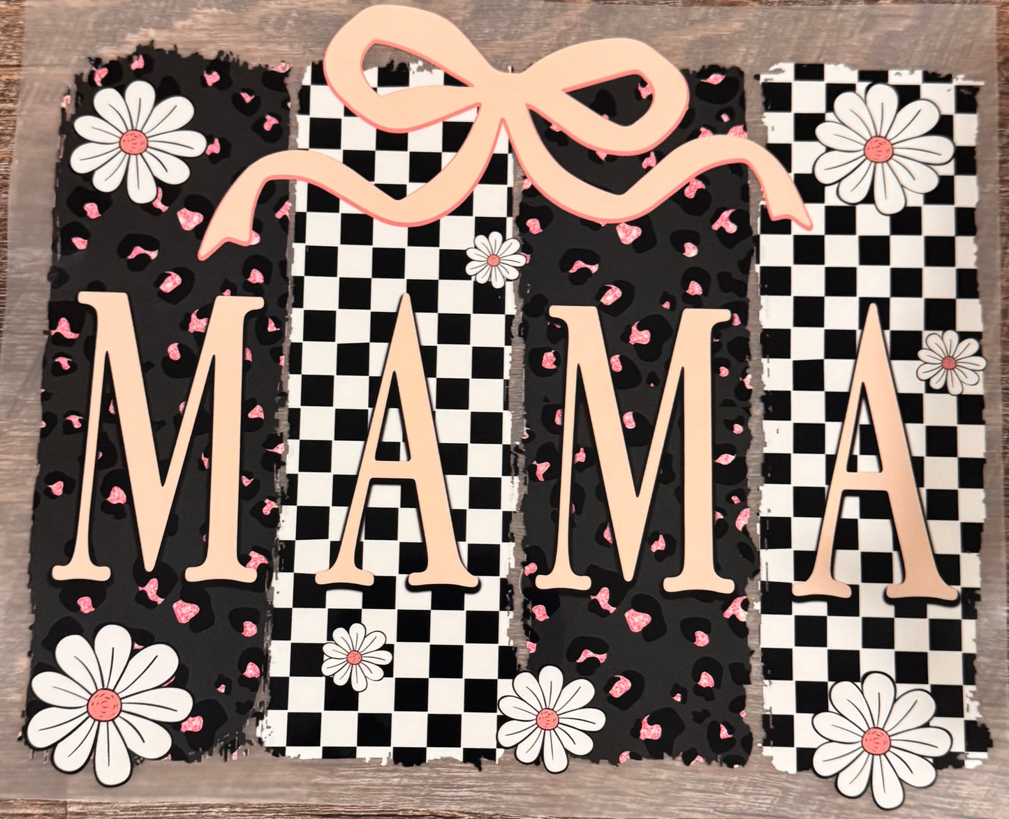 Mama checkered flower and bow